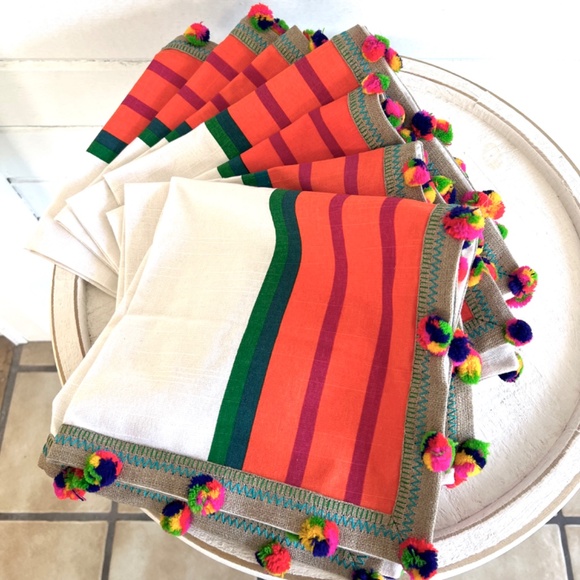 KIM SEYBERT Jaipur Cotton Dinner Napkins in White & Multi - Set of 8 - NWOT - Picture 7 of 10